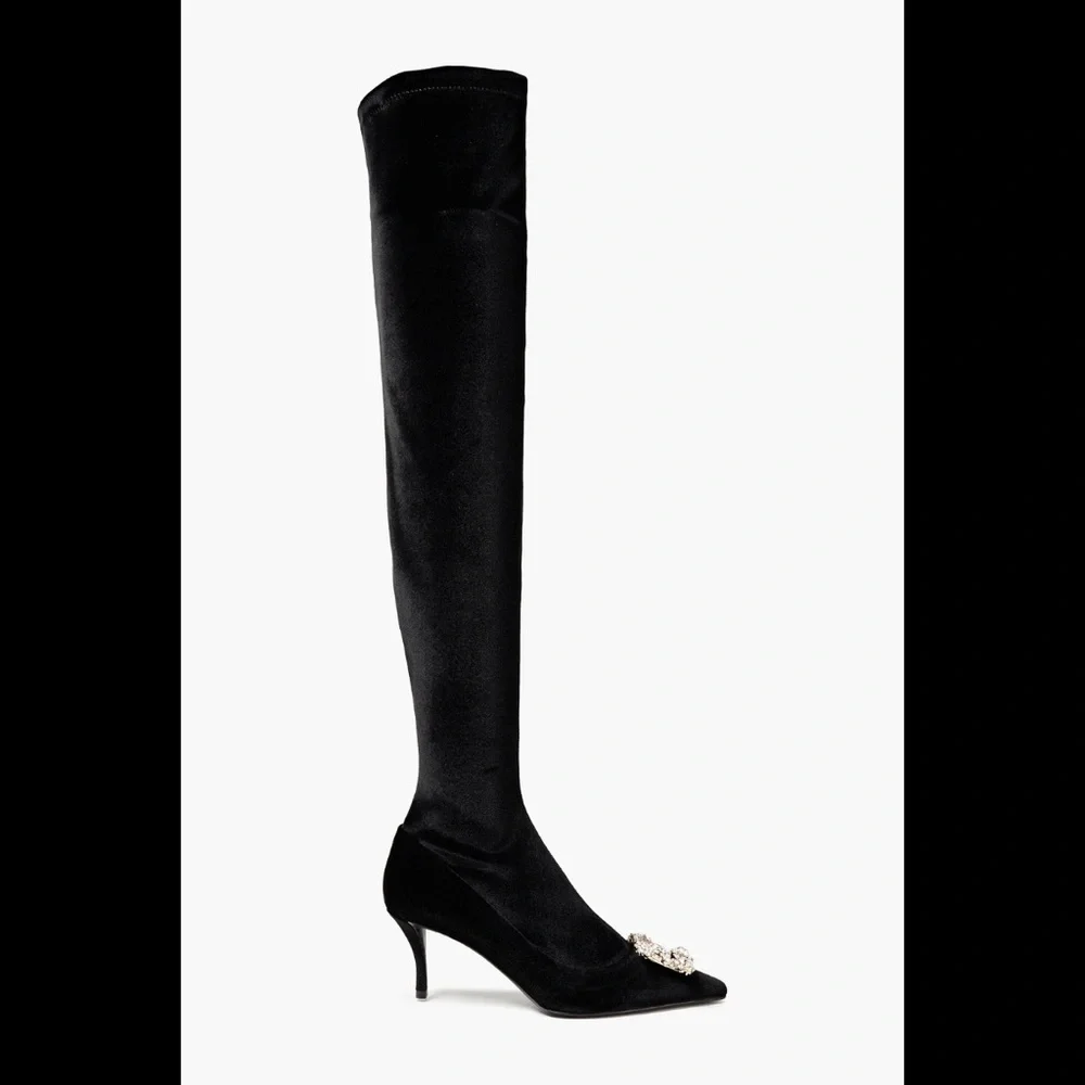 ROGER VIVIER Crystal-embellished velvet over-the-knee boots